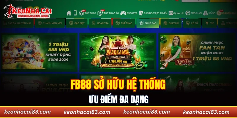 FB88 sở hữu hệ thống ưu điểm đa dạng
